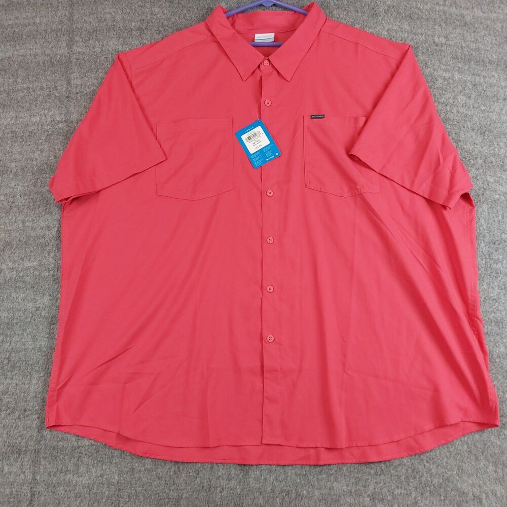 Columbia Red Eagle Lake Button Up Shirt Mens 4X Sunset Red Omni Shade SSleeve